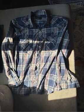 INC International Concepts Navy and White Plaid Button-Down Shirt